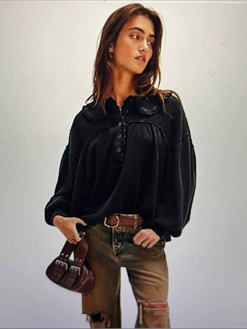 NWT Free People We The Free Queen Of Hearts Thermal Ruffle Collar Black